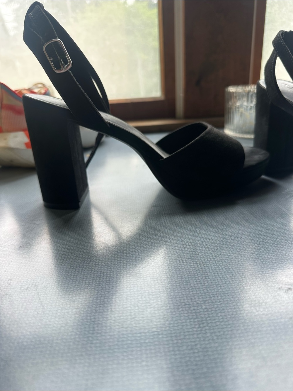 Old Navy Black Suede Block Heel Slingback Sandals